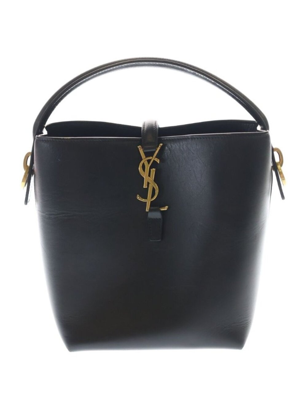 Saint Laurent Paris Bucket 2-Way Shoulder Bag Black Leather Gold